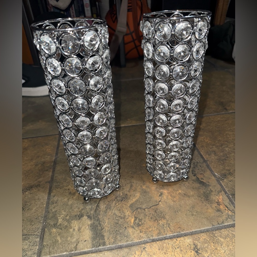 2 Pcs elegant crystal flower holder, candle holder, center piece.